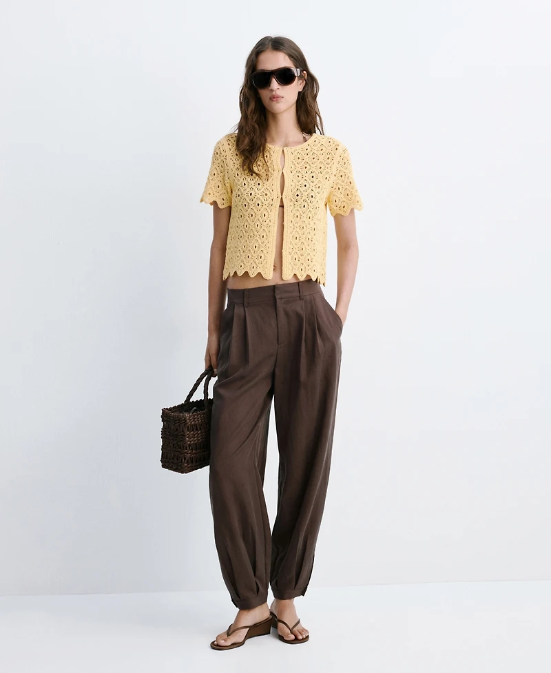 Mango Women's Scalloped Open-Knit Cardigan