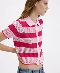 Mango Women's Striped Openwork Knitted Cardigan