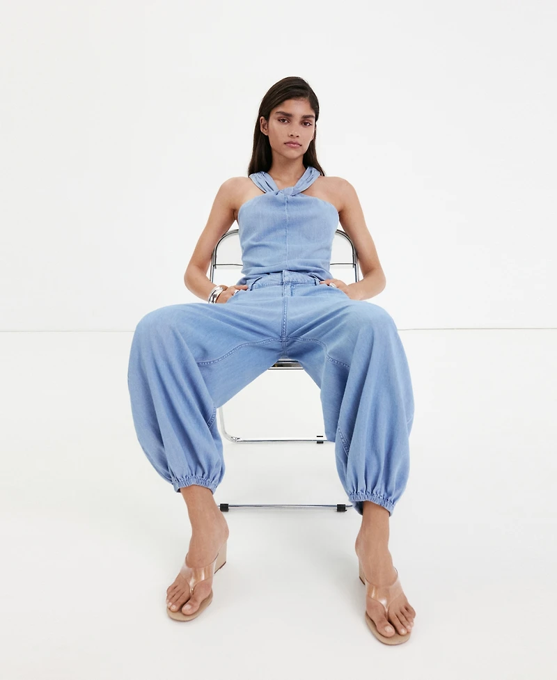 Mango Women's Crossed-Strap Denim Top