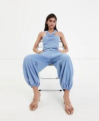 Mango Women's Crossed-Strap Denim Top