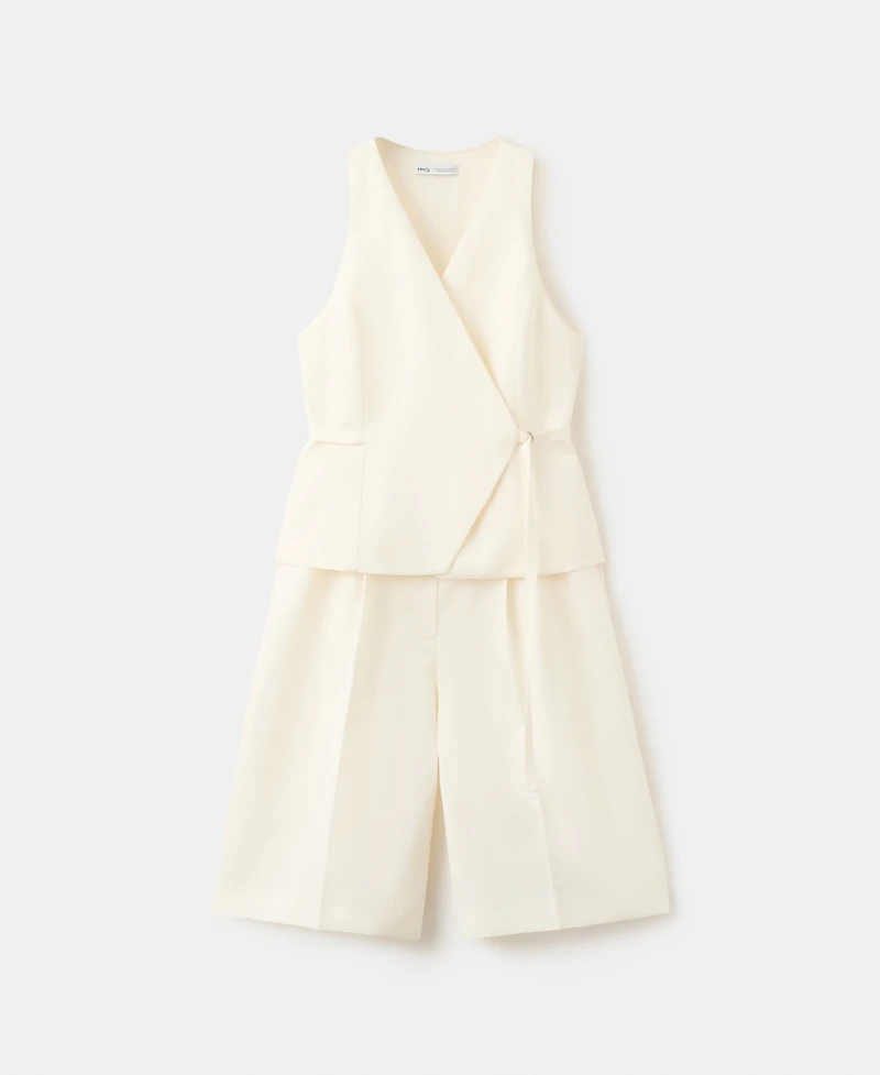 Mango Women's Linen-Blend Wrap Jumpsuit
