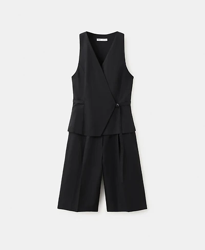 Mango Women's Linen-Blend Wrap Jumpsuit