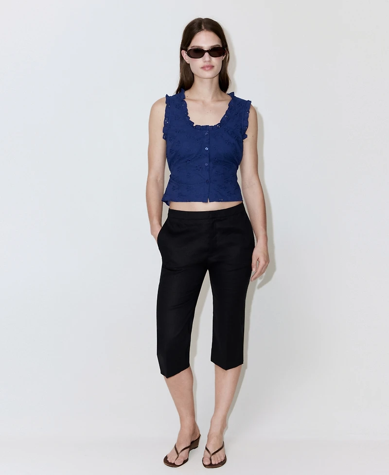 Mango Women's Openwork Embroidery Cotton Blouse