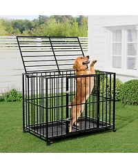 homfan Heavy Duty Dog Crate for Large Breeds, Steel Kennel with Locking Wheels