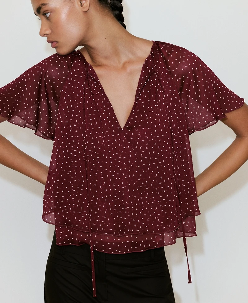 Mango Women's Bow Polka-Dot Blouse