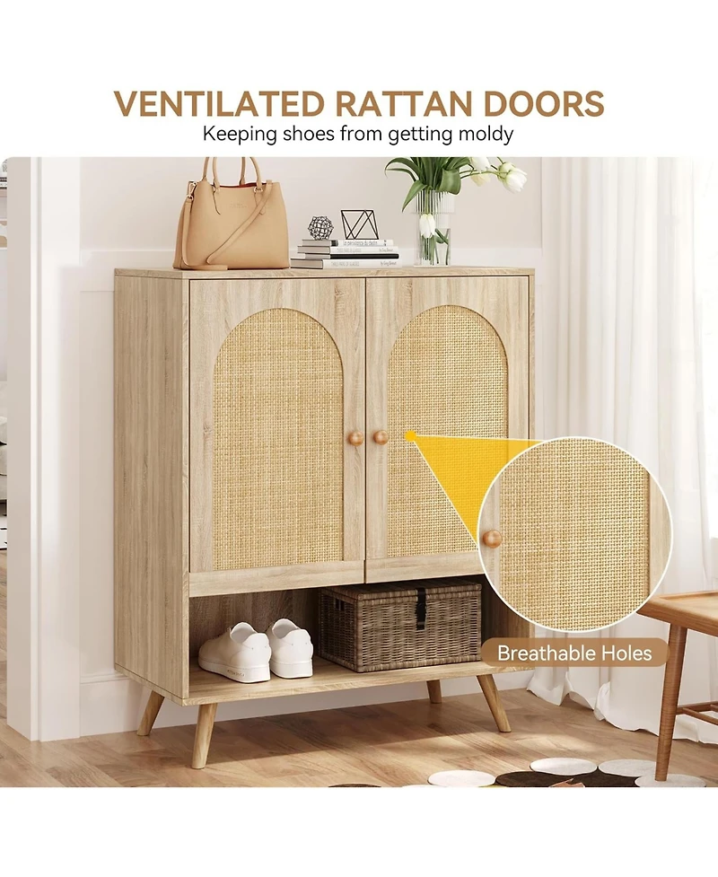 gaomon Set of 2 4-Tier Rattan Shoe Cabinets with Woven Doors and Adjustable Shelves