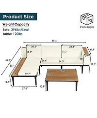 Asagikoiai L-Shaped Outdoor Sectional Sofa Set with Coffee Table and Cushions-Asagikoiai