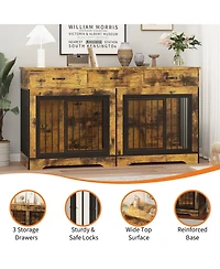 homfan Spacious Dual Dog Crate Furniture for 2 Medium/Large Dogs, Heavy Duty Wooden Indoor Kennel with 3 Drawers, End Table and Tv Stand.