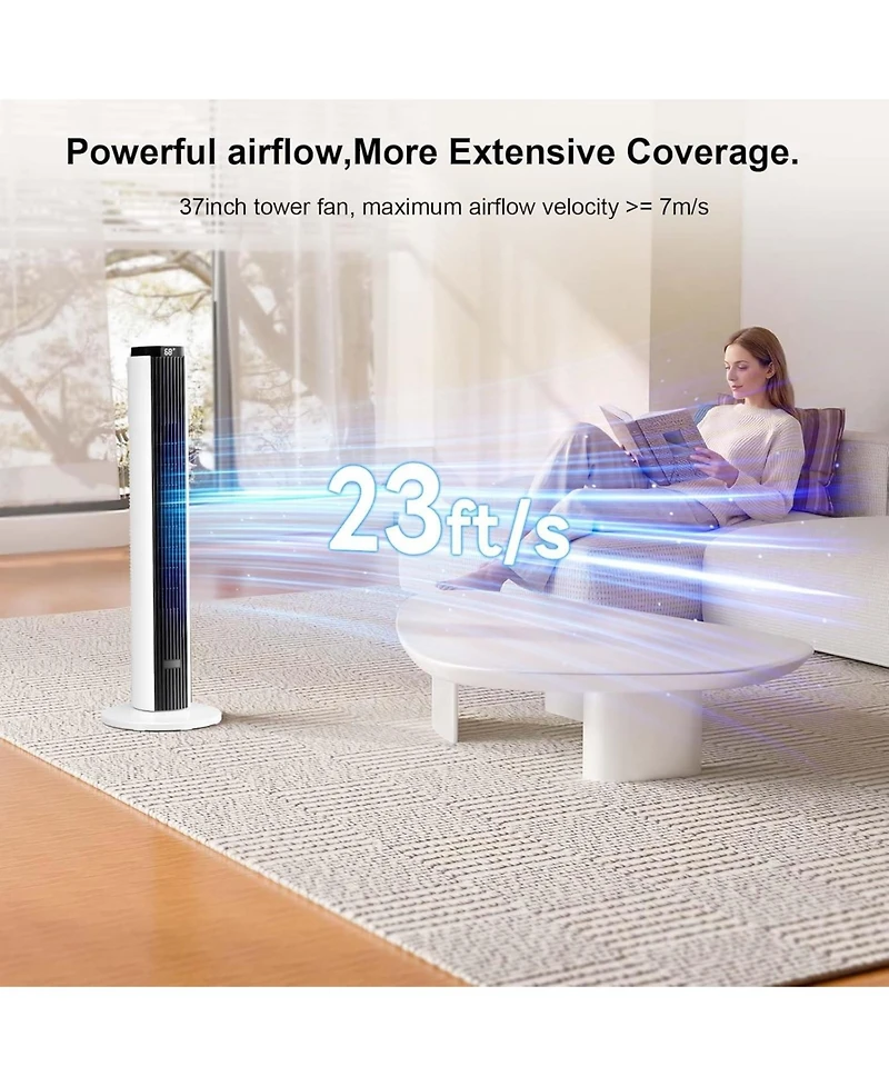 Cowsar 37" Bladeless Tower Fan with Remote and 12H Timer