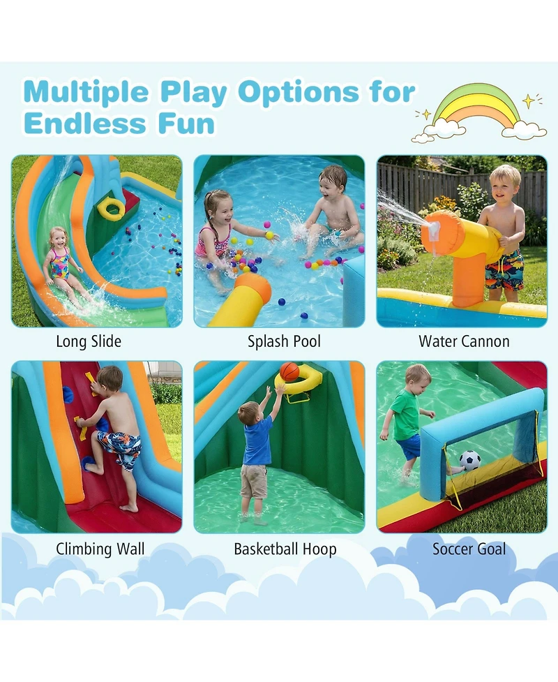 Gymax Inflatable Water Slide Park 6-in-1 Giant Bounce House Long Slide Splash Pool