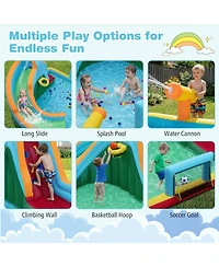 Gymax Inflatable Water Slide Park 6-in-1 Giant Bounce House Long Slide Splash Pool