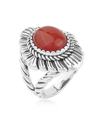 American West Jewelry Sterling Silver Red Onyx Oval-Cut Rope Scallop Design Ring