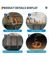 homfan Dog Crate Furniture, 48 Inch Black Indoor Dog Kennel Table with Metal Frame, Potty Tray, and Lockable Wheels for Large, Medium, and Small Dogs