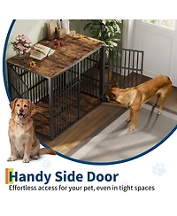 homfan Dog Crate Furniture 47 Inch Metal and Wood Indoor Kennel with 3 Lockable Doors for Medium and Large Dogs