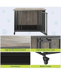 homfan Dog Crate Furniture with Removable Tray, Heavy-Duty Dog Cage with Lockable Wheels and Door, Wooden Kennel End Table for Small to Medium Breeds