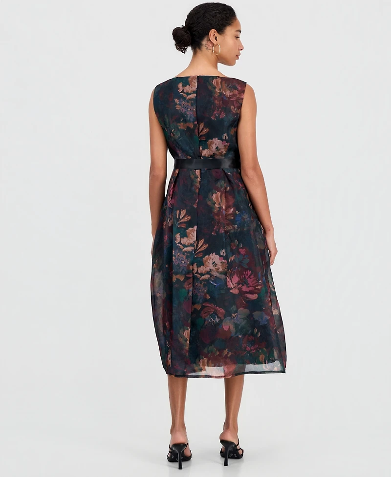 Connected Women's Floral-Print A-Line Midi Organza Dress