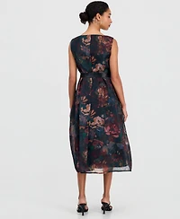 Connected Women's Floral-Print A-Line Midi Organza Dress