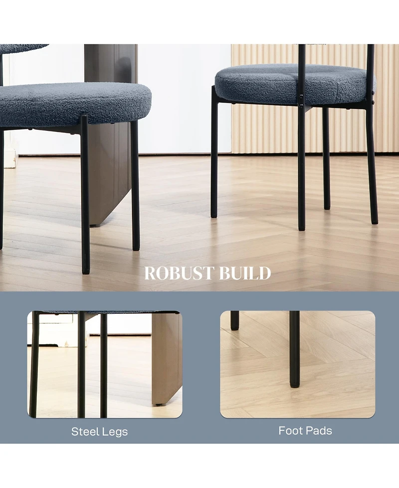 Homcom Boucle Dining Chairs with Curved Backrest, Kitchen Chairs