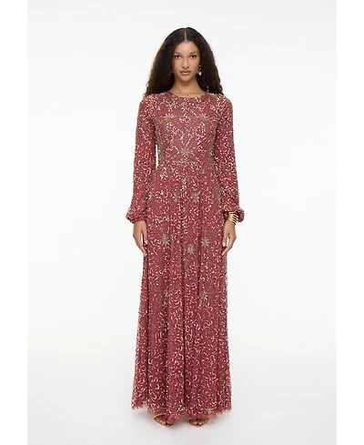 Maryisa Women's Modest Embellished Sequins A-Line Dress