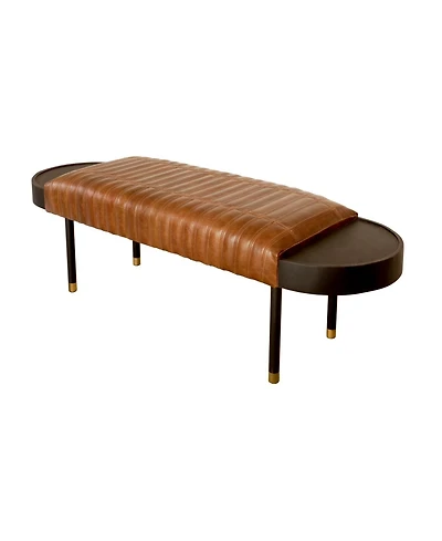 HomeRoots Warm Leather And Solid Wood Bench