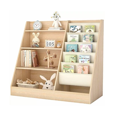 Gouun 4-Tier Kids Bookshelf and Toy Storage Organizer with Sling Pockets