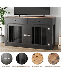 gaomon Dog Crate Tv Stand for 2 Dogs, Heavy Duty Kennel Furniture with Drawers, Crates Small Medium Cage End Table