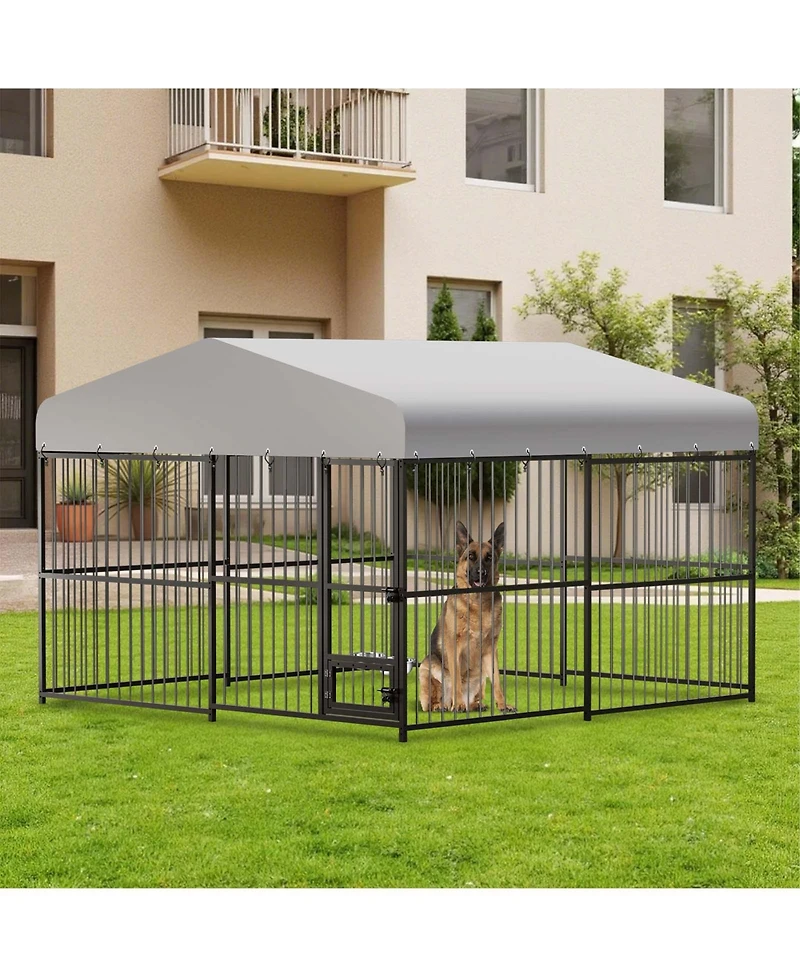 homfan Outdoor Dog KennelFoot Gray Heavy Duty Dog House with Uv Resistant Waterproof Roof and Anti Rust Welded Wire for Medium and Large Dogs