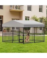 homfan Outdoor Dog KennelFoot Gray Heavy Duty Dog House with Uv Resistant Waterproof Roof and Anti Rust Welded Wire for Medium and Large Dogs