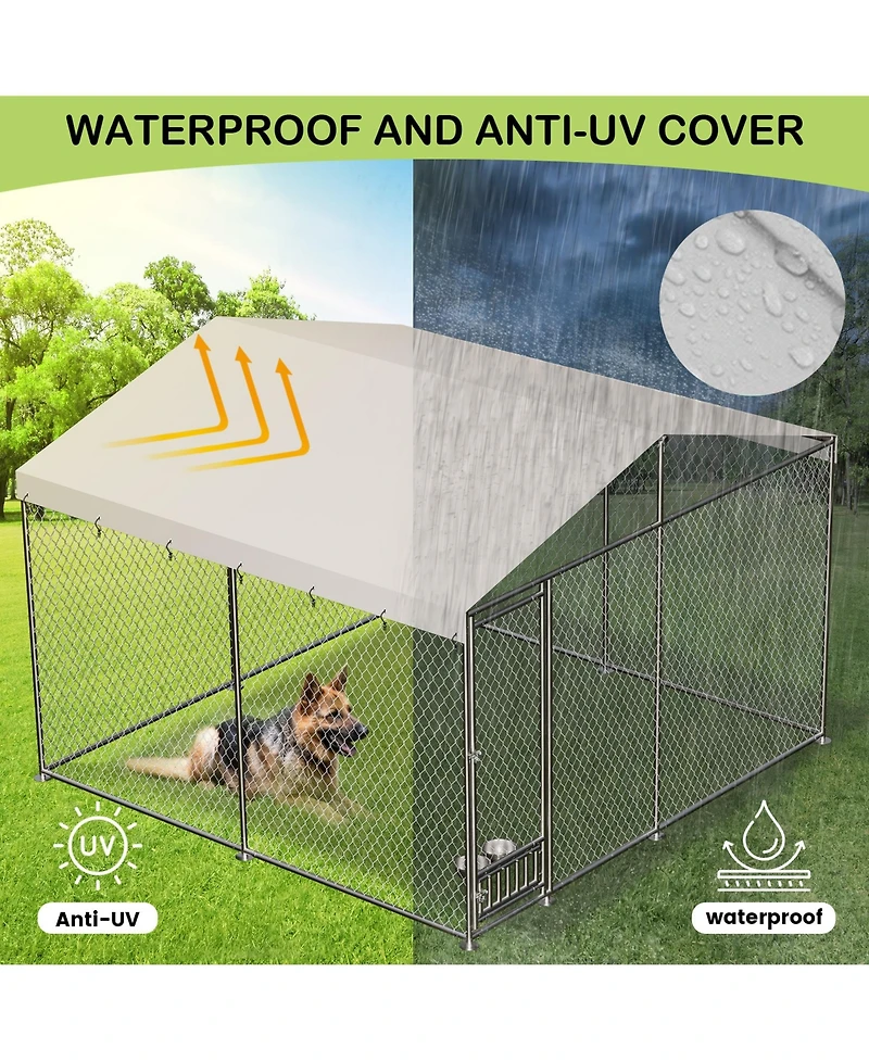 homfan Outdoor Dog Kenne Foot Heavy Duty Dog House with Uv Resistant Waterproof Roof and Anti Rust Welded Wire for Medium and Large Dogs