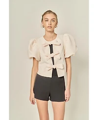 English Factory Women's Bow Detailed Puff Sleeve Top