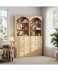 Aheaplus 2Piece Wooden Pantry Storage Cabinets with 3-Tier Open Shelves
