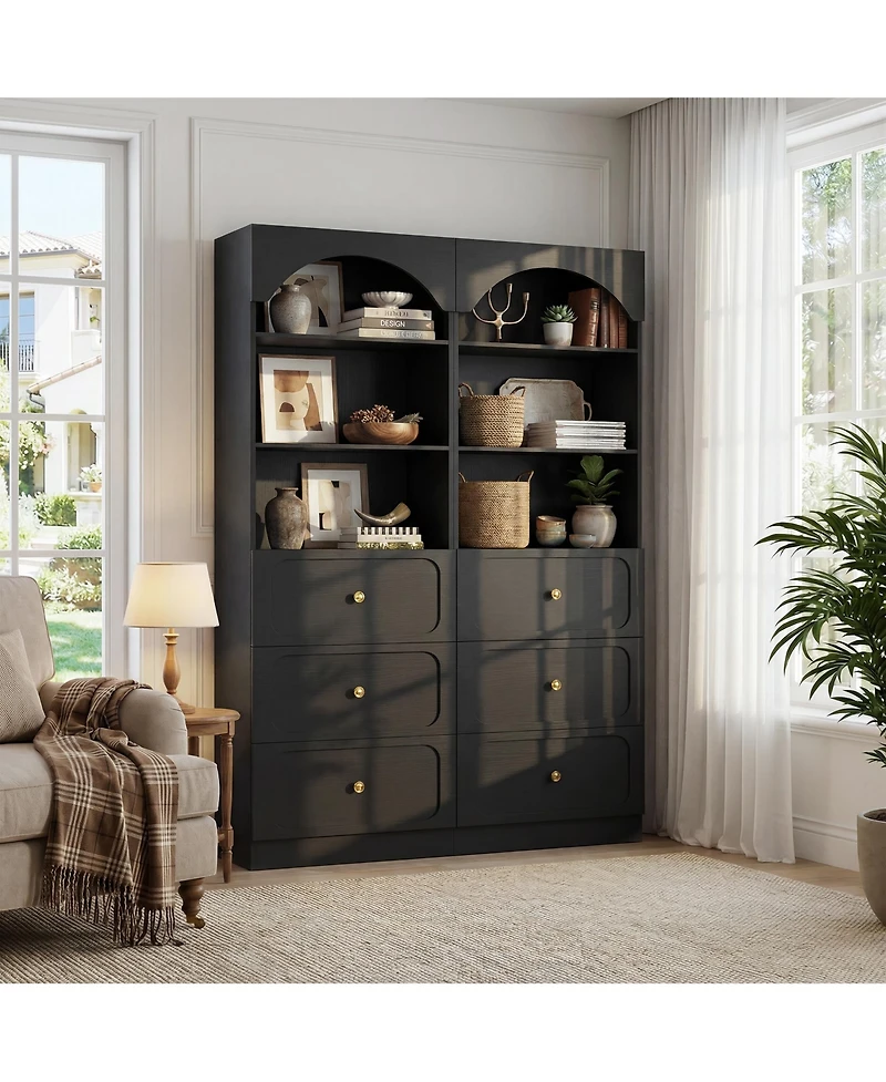 Aheaplus 2Piece Wooden Pantry Storage Cabinets with 3-Tier Open Shelves