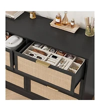 gaomon 6 Drawer Rattan Dresser with Integrated Cabinet and Legs