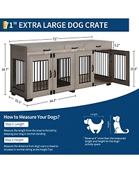 gaomon 71" Large Wooden Dog Crate Tv Stand for 2 Dogs, Indoor Furniture-Style Heavy Duty Kennel with Storage Drawers