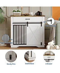 homfan Modern Farmhouse Wooden Dog Crate - Double Doors, Storage Drawer and Cabinet, End Table, Carbon Steel Frame.