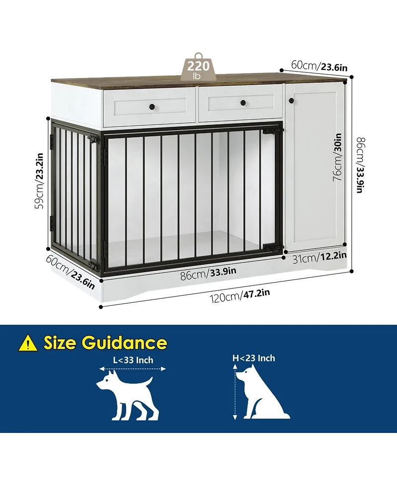 homfan Heavy Duty 47" Dog Crate Furniture with Double Doors - 2 Drawers and Cabinet - Decorative Indoor Dog House End Table for Small, Medium.