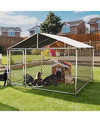 homfan Large Outdoor Kennel with Roof, Heavy Duty Steel Fence for Yard, Farm and Camping
