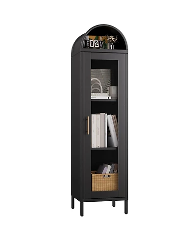 Boyel Living 63" Metal Arched Bookcase with Glass Doors, Tall Display Storage Cabinet with Shelves for Living Room