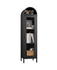 Boyel Living 63" Metal Arched Bookcase with Glass Doors, Tall Display Storage Cabinet with Shelves for Living Room