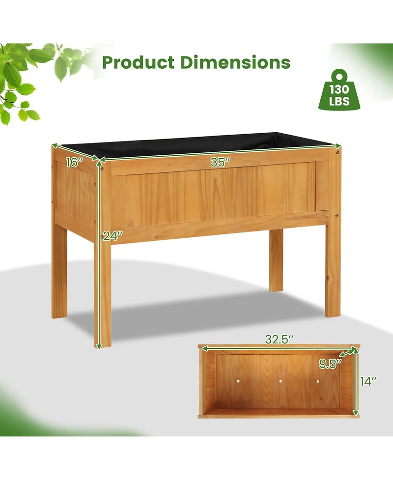 Costway Wooden Raised Garden Bed Elevated Planter Box with Bed Liner and Drainage Holes