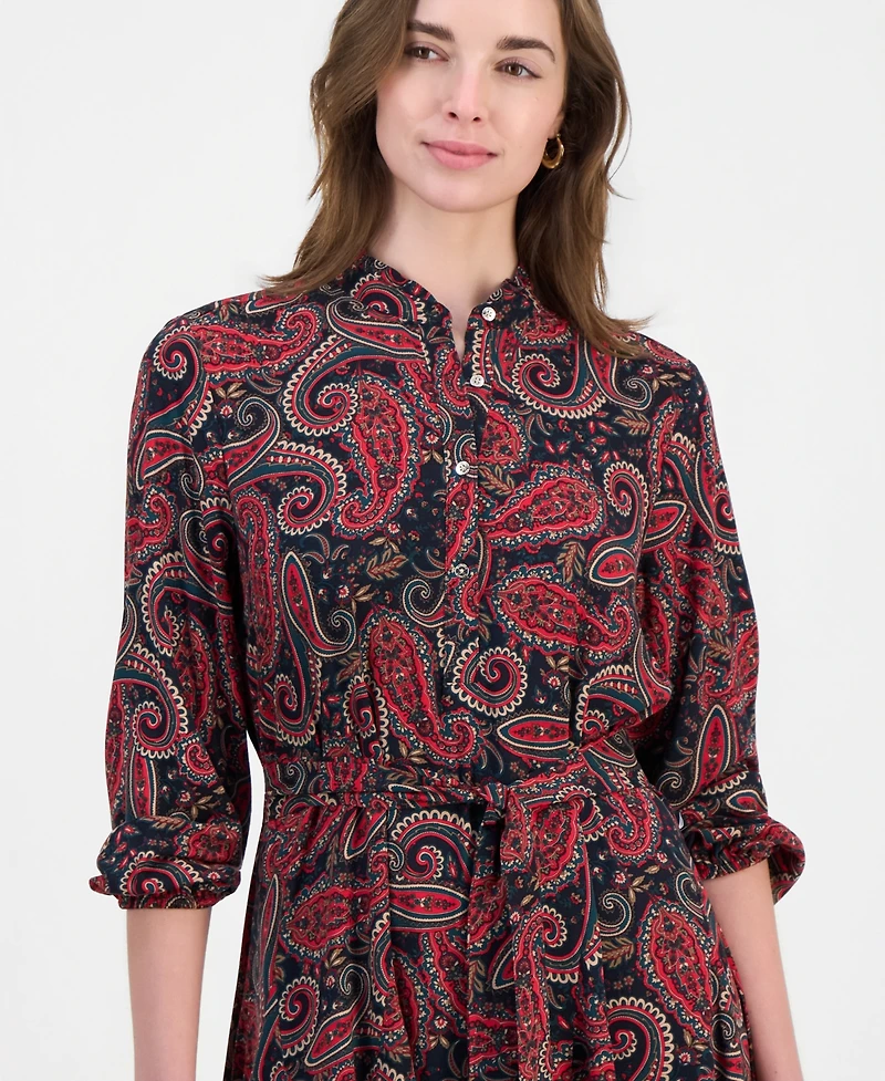 Nautica Women's Paisley Ruffle-Neck 3/4-Sleeve Shirtdress