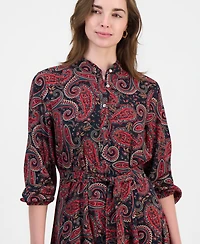 Nautica Women's Paisley Ruffle-Neck 3/4-Sleeve Shirtdress