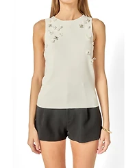 English Factory Women's Sequin Rhinestone Flower Top