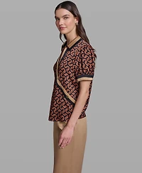 Karl Lagerfeld Paris Women's Geometric Print Satin Button-Front Blouse