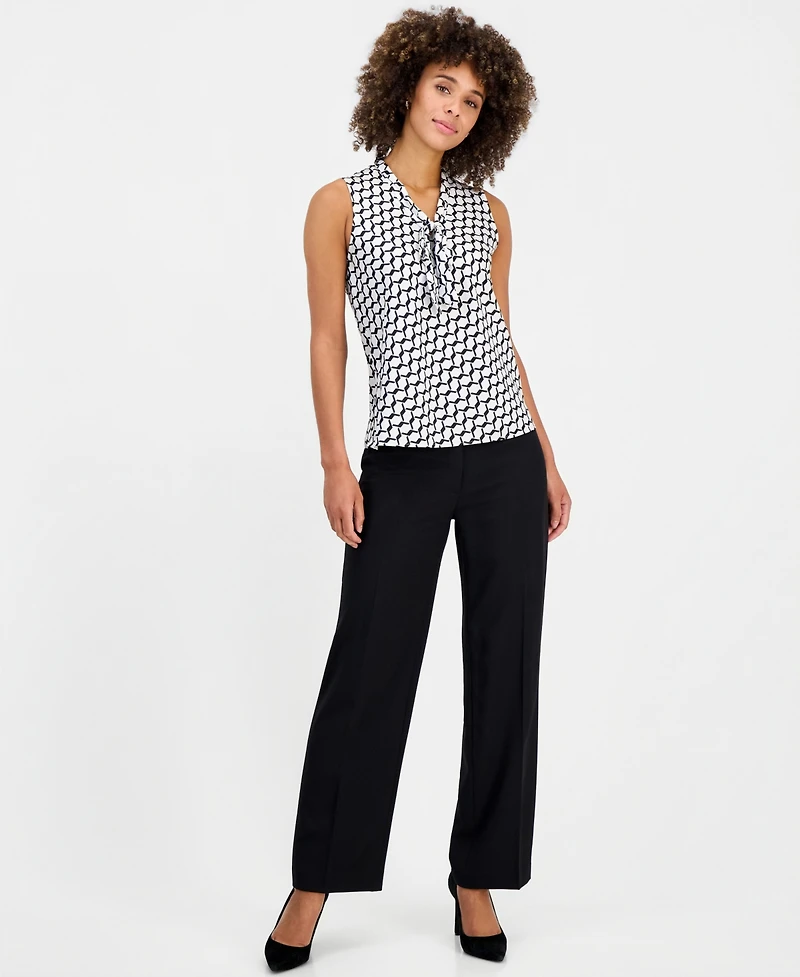 Kasper Women's Geo-Print Tie-Neck Sleeveless Blouse