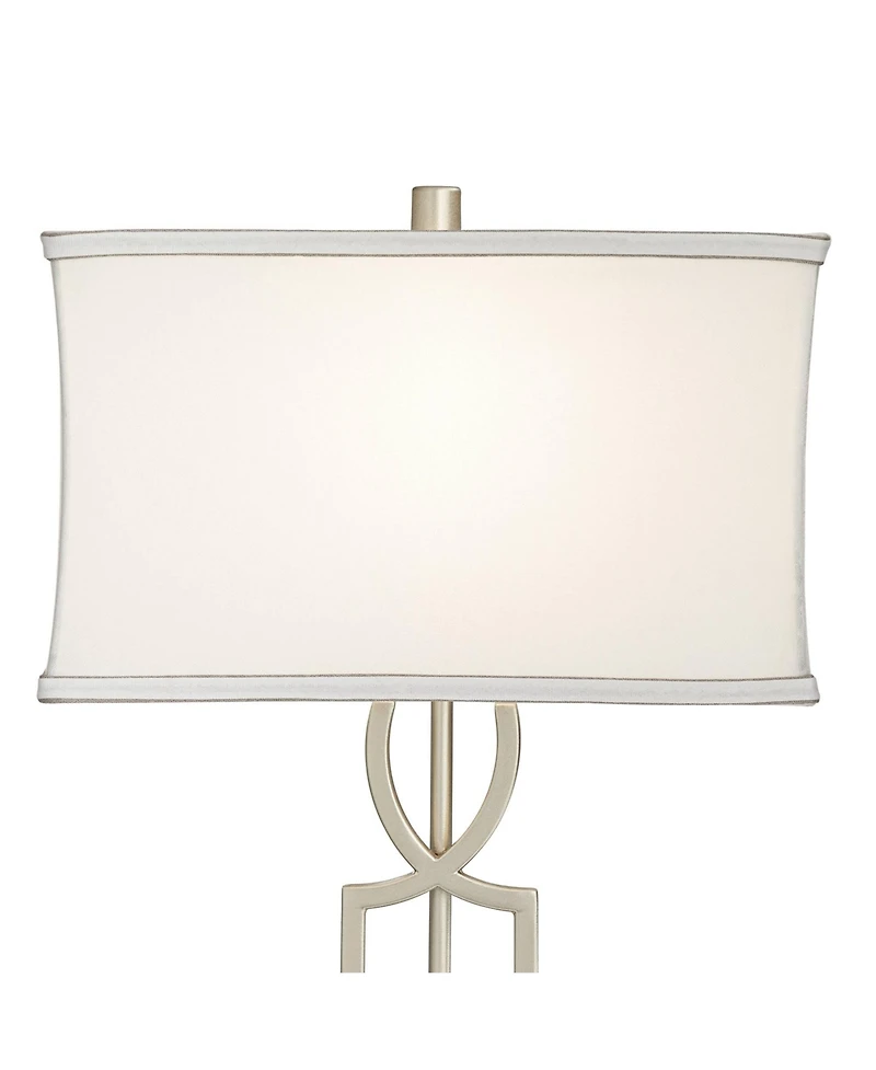 360 Lighting Evan Modern Table Lamps Set of 2 with Black Risers 28 1/2" Tall Brushed Nickel with Usb Charging Port White Shade for Bedroom Living Room
