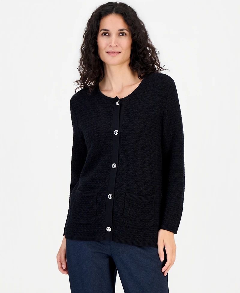 Kasper Petite Collarless Button-Front Cardigan Sweater
