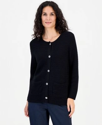 Kasper Womens Collarless Button Front Cardigan