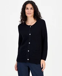 Kasper Womens Collarless Button Front Cardigan