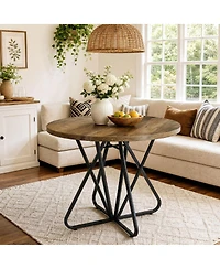Tribesigns Round Dining Table: 31.5" for 2-4. Farmhouse kitchen table with metal base for dining room, living room, small spaces. Easy assembly.